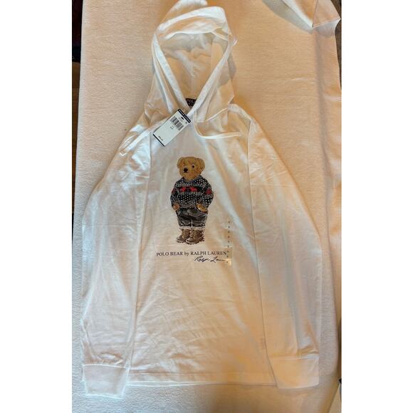NWT POLO Ralph Lauren Hoodie Shirt White Bear in Holiday Sweater Cotton $85 S - Picture 6 of 9